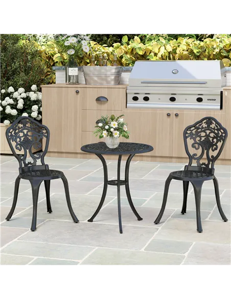 Outsunny Three-Piece Aluminium Floral Bistro Set - Black