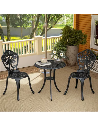 Outsunny Three-Piece Aluminium Floral Bistro Set - Black