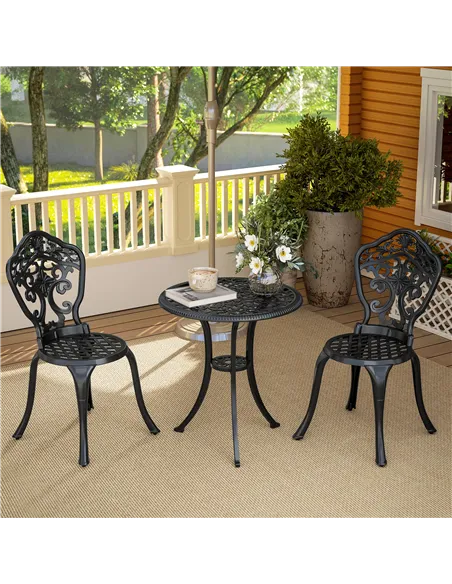 Outsunny Three-Piece Aluminium Floral Bistro Set - Black