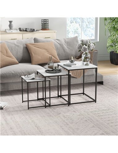 HOMCOM Three Nest of Tables, Marble Effect Finish