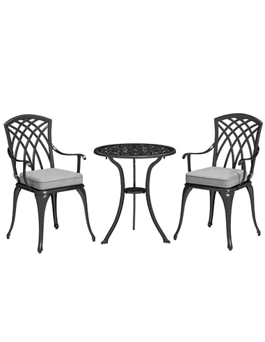 Outsunny Three-Piece Cast Aluminium Bistro Set - Black