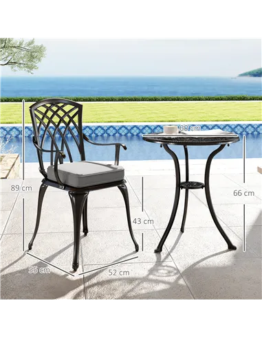 Outsunny Three-Piece Cast Aluminium Bistro Set - Black