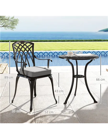 Outsunny Three-Piece Cast Aluminium Bistro Set - Black
