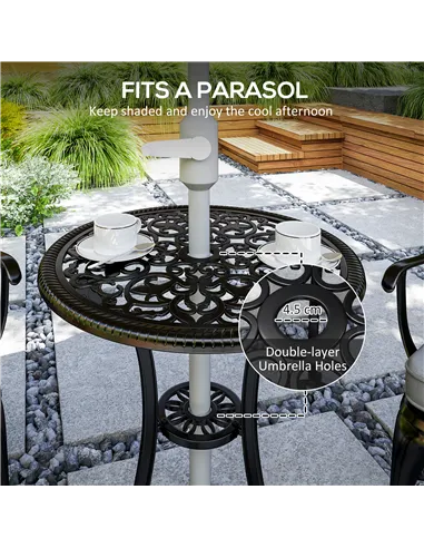 Outsunny Three-Piece Cast Aluminium Bistro Set - Black