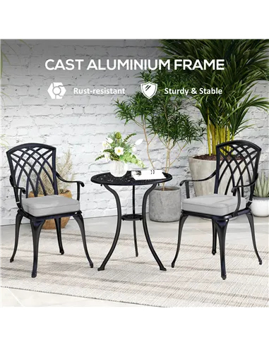 Outsunny Three-Piece Cast Aluminium Bistro Set - Black