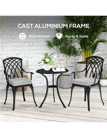 Outsunny Three-Piece Cast Aluminium Bistro Set - Black
