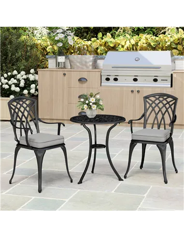 Outsunny Three-Piece Cast Aluminium Bistro Set - Black