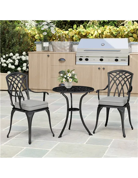 Outsunny Three-Piece Cast Aluminium Bistro Set - Black