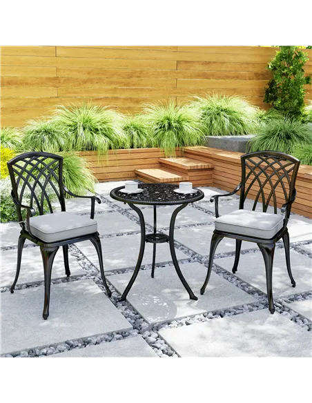 Outsunny Three-Piece Cast Aluminium Bistro Set - Black