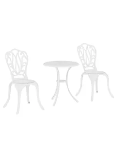 Outsunny 3 Piece Garden Bistro Set, Cast Aluminium Outdoor Furniture Set with Umbrella Hole for Balcony, Porch, Patio, White