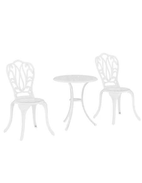 Outsunny 3 Piece Garden Bistro Set, Cast Aluminium Outdoor Furniture Set with Umbrella Hole for Balcony, Porch, Patio, White