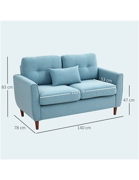 HOMCOM 2 Seater Sofa with Spring Cushion, Fabric Sofa with Wooden Legs, Modern Love Seat for Living Room, 140cm Width Tufted Cou