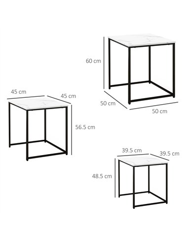 HOMCOM Three Nest of Tables, Marble Effect Finish