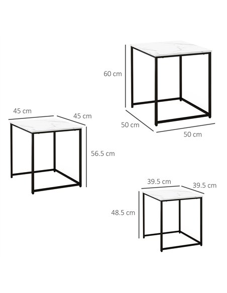 HOMCOM Three Nest of Tables, Marble Effect Finish