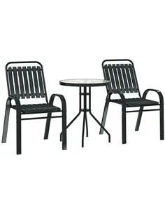 Outsunny 3 Pieces Patio Bistro Set with Stackable Chairs, Tempered Glass Table, for Outdoor, Balcony, Patio, Garden Charcoal Gre