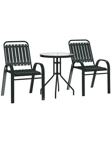 Outsunny 3 Pieces Patio Bistro Set with Stackable Chairs, Tempered Glass Table, for Outdoor, Balcony, Patio, Garden Charcoal Gre