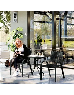 Outsunny 3 Pieces Patio Bistro Set with Stackable Chairs, Tempered Glass Table, for Outdoor, Balcony, Patio, Garden Charcoal Gre 2