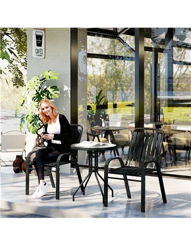 Outsunny 3 Pieces Patio Bistro Set with Stackable Chairs, Tempered Glass Table, for Outdoor, Balcony, Patio, Garden Charcoal Gre