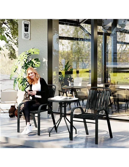 Outsunny 3 Pieces Patio Bistro Set with Stackable Chairs, Tempered Glass Table, for Outdoor, Balcony, Patio, Garden Charcoal Gre