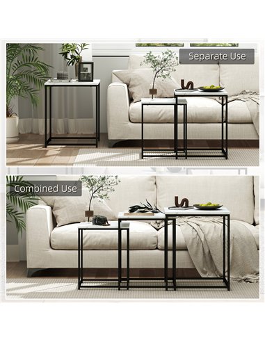 HOMCOM Three Nest of Tables, Marble Effect Finish