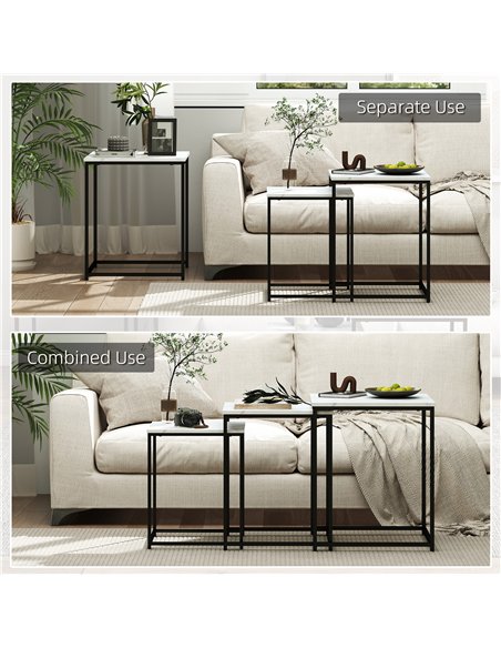 HOMCOM Three Nest of Tables, Marble Effect Finish