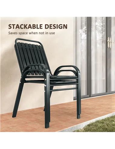 Outsunny 3 Pieces Patio Bistro Set with Stackable Chairs, Tempered Glass Table, for Outdoor, Balcony, Patio, Garden Charcoal Gre