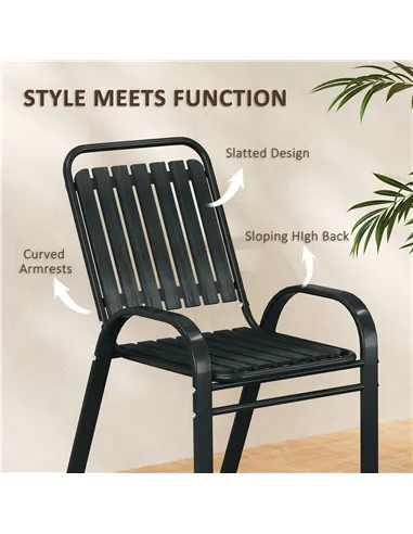 Outsunny 3 Pieces Patio Bistro Set with Stackable Chairs, Tempered Glass Table, for Outdoor, Balcony, Patio, Garden Charcoal Gre