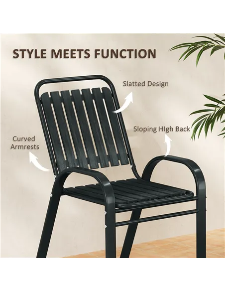 Outsunny 3 Pieces Patio Bistro Set with Stackable Chairs, Tempered Glass Table, for Outdoor, Balcony, Patio, Garden Charcoal Gre