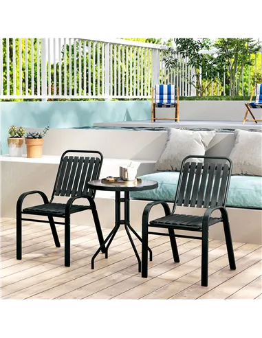 Outsunny 3 Pieces Patio Bistro Set with Stackable Chairs, Tempered Glass Table, for Outdoor, Balcony, Patio, Garden Charcoal Gre