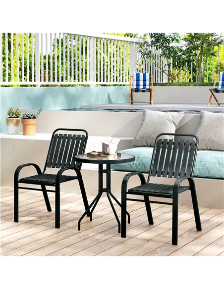 Outsunny 3 Pieces Patio Bistro Set with Stackable Chairs, Tempered Glass Table, for Outdoor, Balcony, Patio, Garden Charcoal Gre