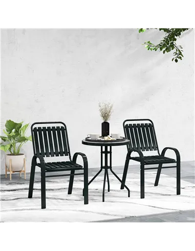 Outsunny 3 Pieces Patio Bistro Set with Stackable Chairs, Tempered Glass Table, for Outdoor, Balcony, Patio, Garden Charcoal Gre