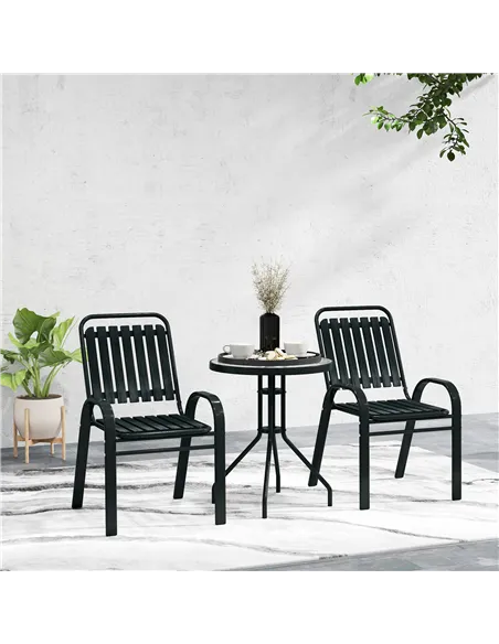 Outsunny 3 Pieces Patio Bistro Set with Stackable Chairs, Tempered Glass Table, for Outdoor, Balcony, Patio, Garden Charcoal Gre