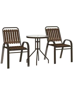 Outsunny 3 Pieces Patio Bistro Set with Stackable Chairs, Tempered Glass Table, for Outdoor, Balcony, Patio, Garden, Dark Brown