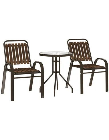 Outsunny 3 Pieces Patio Bistro Set with Stackable Chairs, Tempered Glass Table, for Outdoor, Balcony, Patio, Garden, Dark Brown