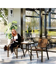 Outsunny 3 Pieces Patio Bistro Set with Stackable Chairs, Tempered Glass Table, for Outdoor, Balcony, Patio, Garden, Dark Brown 2