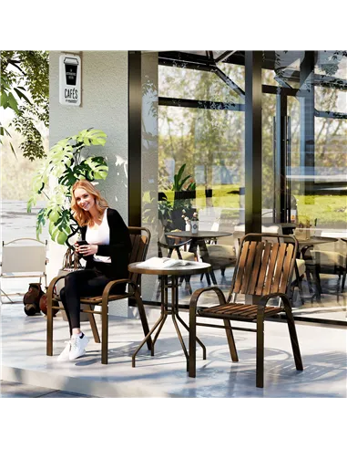 Outsunny 3 Pieces Patio Bistro Set with Stackable Chairs, Tempered Glass Table, for Outdoor, Balcony, Patio, Garden, Dark Brown