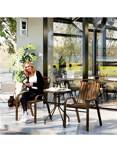 Outsunny 3 Pieces Patio Bistro Set with Stackable Chairs, Tempered Glass Table, for Outdoor, Balcony, Patio, Garden, Dark Brown