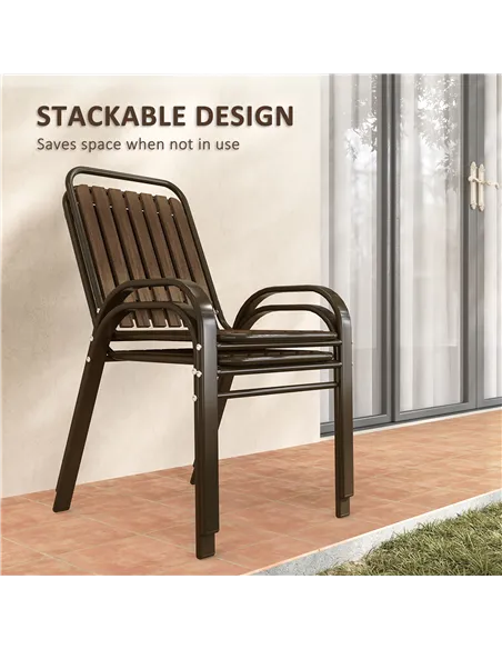 Outsunny 3 Pieces Patio Bistro Set with Stackable Chairs, Tempered Glass Table, for Outdoor, Balcony, Patio, Garden, Dark Brown