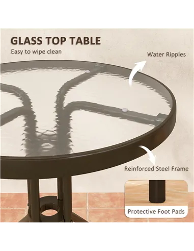 Outsunny 3 Pieces Patio Bistro Set with Stackable Chairs, Tempered Glass Table, for Outdoor, Balcony, Patio, Garden, Dark Brown