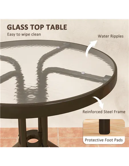 Outsunny 3 Pieces Patio Bistro Set with Stackable Chairs, Tempered Glass Table, for Outdoor, Balcony, Patio, Garden, Dark Brown