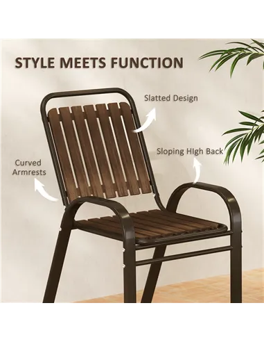 Outsunny 3 Pieces Patio Bistro Set with Stackable Chairs, Tempered Glass Table, for Outdoor, Balcony, Patio, Garden, Dark Brown