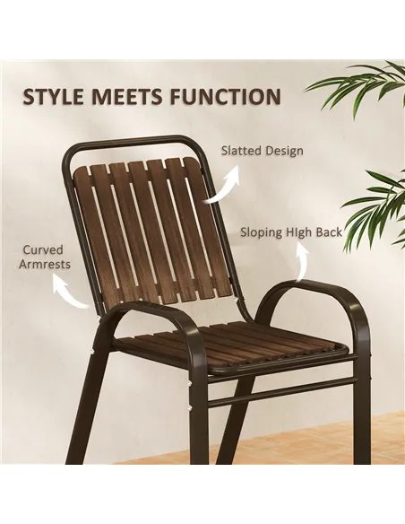 Outsunny 3 Pieces Patio Bistro Set with Stackable Chairs, Tempered Glass Table, for Outdoor, Balcony, Patio, Garden, Dark Brown