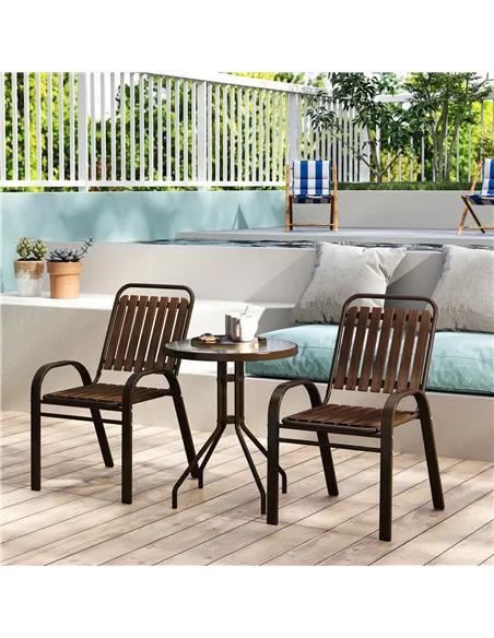 Outsunny 3 Pieces Patio Bistro Set with Stackable Chairs, Tempered Glass Table, for Outdoor, Balcony, Patio, Garden, Dark Brown