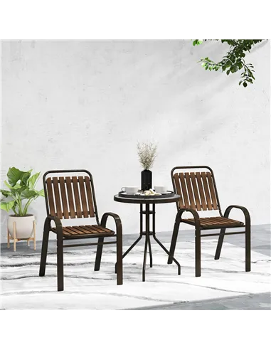 Outsunny 3 Pieces Patio Bistro Set with Stackable Chairs, Tempered Glass Table, for Outdoor, Balcony, Patio, Garden, Dark Brown