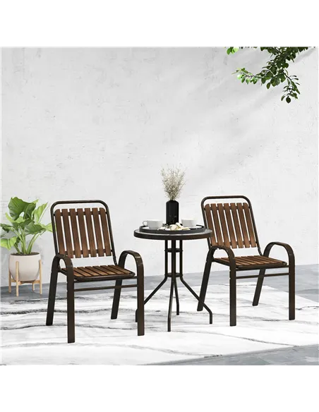 Outsunny 3 Pieces Patio Bistro Set with Stackable Chairs, Tempered Glass Table, for Outdoor, Balcony, Patio, Garden, Dark Brown