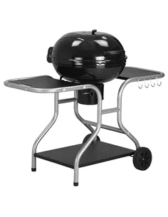 Outsunny Portable Charcoal Kettle Grill Outdoor Barbecue Trolley BBQ Heat Smoker Grilling with 2 Wheels, Storage Shelf and 4 Hoo