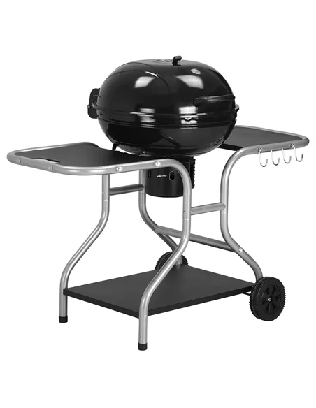 Outsunny Portable Charcoal Kettle Grill Outdoor Barbecue Trolley BBQ Heat Smoker Grilling with 2 Wheels, Storage Shelf and 4 Hoo
