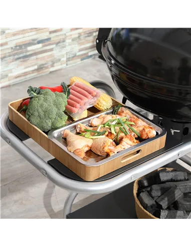 Outsunny Portable Charcoal Kettle Grill Outdoor Barbecue Trolley BBQ Heat Smoker Grilling with 2 Wheels, Storage Shelf and 4 Hoo