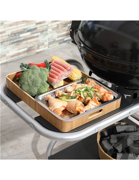 Outsunny Portable Charcoal Kettle Grill Outdoor Barbecue Trolley BBQ Heat Smoker Grilling with 2 Wheels, Storage Shelf and 4 Hoo