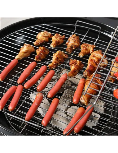 Outsunny Portable Charcoal Kettle Grill Outdoor Barbecue Trolley BBQ Heat Smoker Grilling with 2 Wheels, Storage Shelf and 4 Hoo